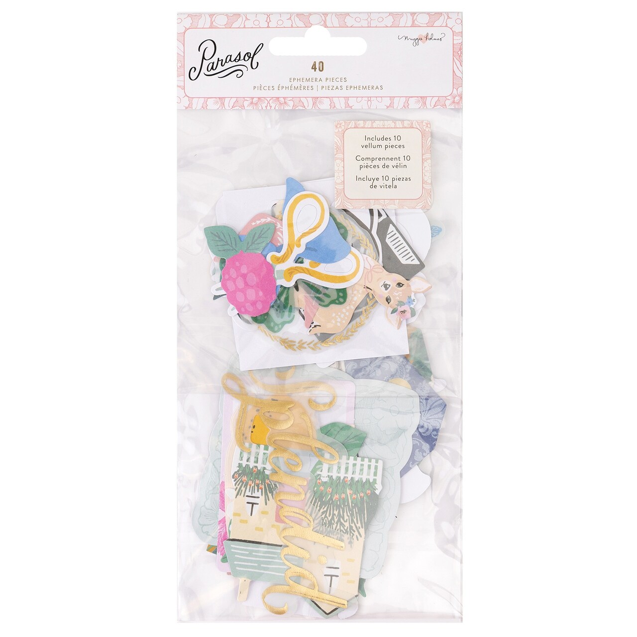Maggie Holmes Parasol Ephemera Cardstock Die-Cuts 40/Pkg-Icons, Cardstock & Vellum W/Gold Foil